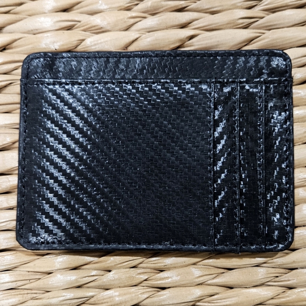 SLIM WALLET leather RFID blocker Mens Womens black minimalist EUC card gift - Picture 2 of 13